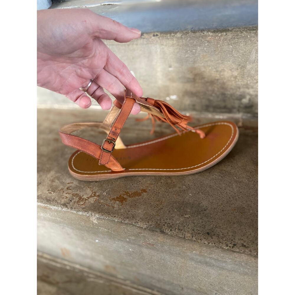 Lucky Brand tan leather tasseled thong flat sandal - Picture 4 of 7